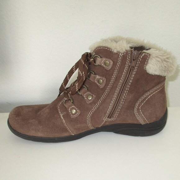 Earth Origins "Crowley" Womens Tan Leather & Fur Side Zip Hiking Boot - Size 11M - Picture 5 of 8